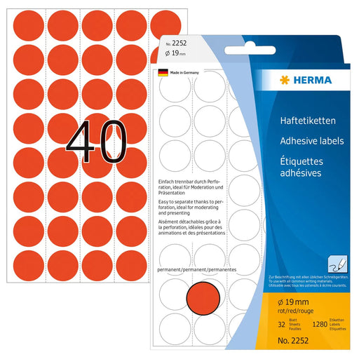 EAN 4008705022521 - HERMA 2252 etiqueta autoadhesiva Círculo Rojo 1280 pieza(s) imagen 1
