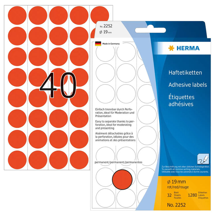 EAN 4008705022521 - HERMA 2252 etiqueta autoadhesiva Círculo Rojo 1280 pieza(s) imagen 1