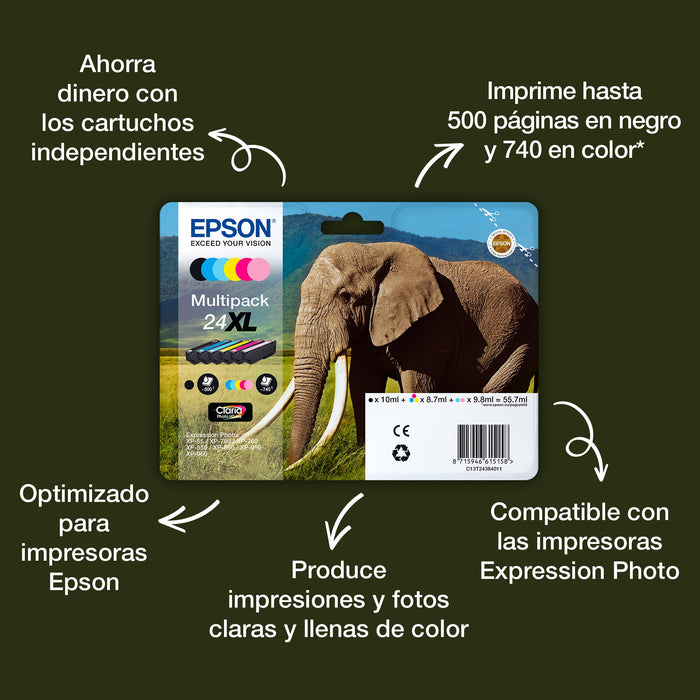 EAN 8715946625317 - Epson Elephant Singlepack 24 cartucho de tinta 1 pieza(s) Original Rendimiento estándar Negro imagen 3