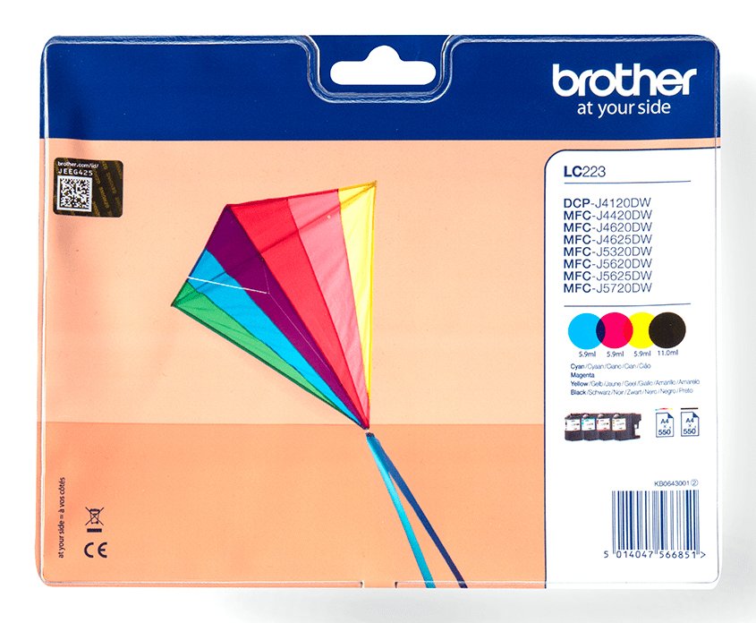 EAN 5014047566851 - Brother LC-223VALBP cartucho de tinta 4 pieza(s) Original Negro, Cian, Magenta, Amarilloimagen 1)