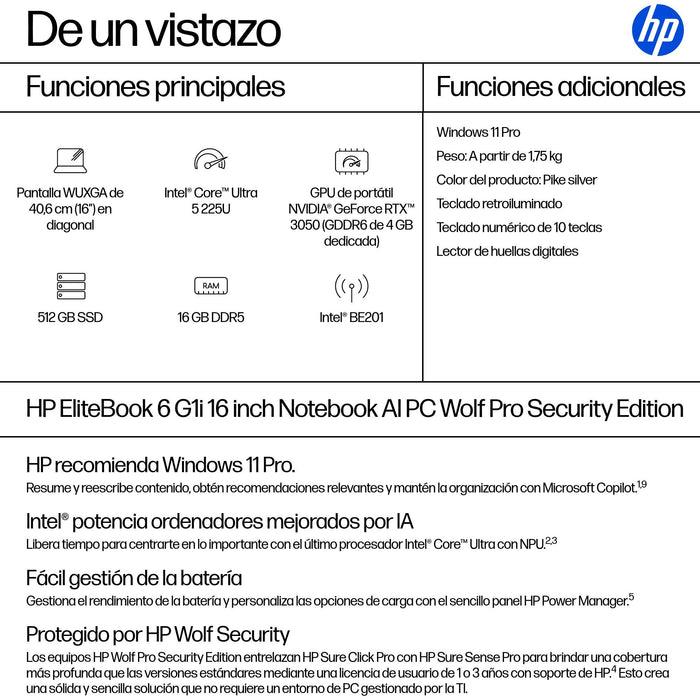 EAN 0199251416125 - HP EliteBook 6 G1i Intel Core Ultra 5 225U Portátil 40,6 cm (16") WUXGA 16 GB DDR5-SDRAM 512 GB SSD Wi-Fi imagen 4