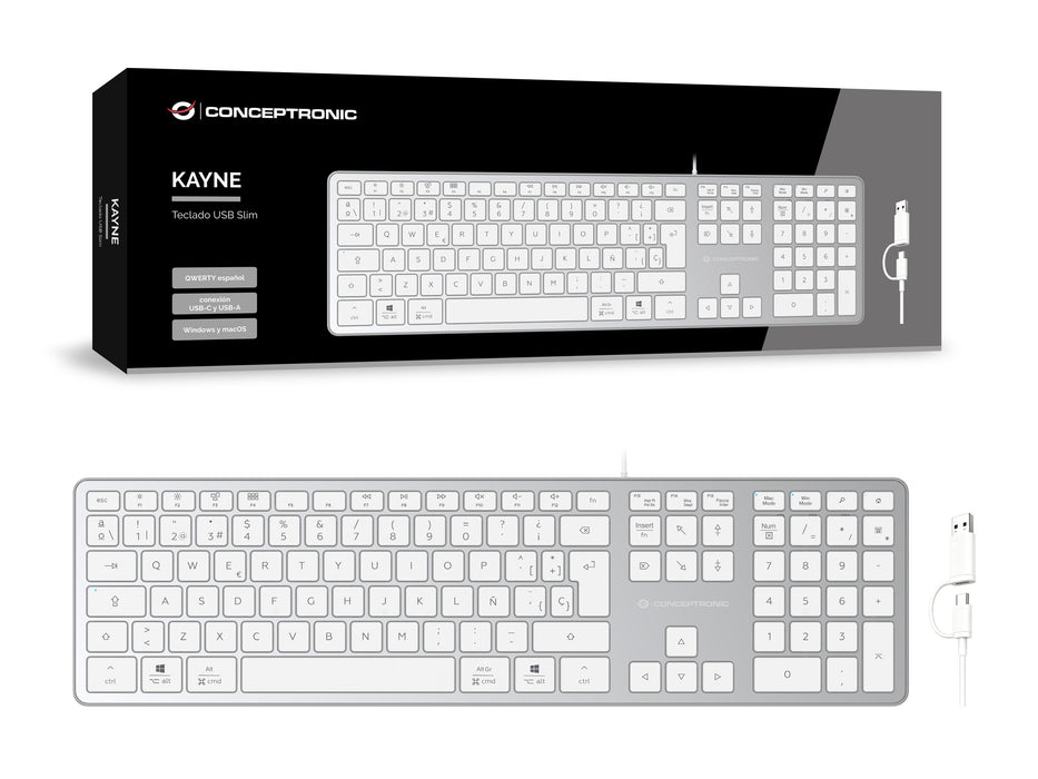 EAN 4015867245378 - Conceptronic KAYNE02WES teclado Universal USB QZERTY Español Blanco imagen 2