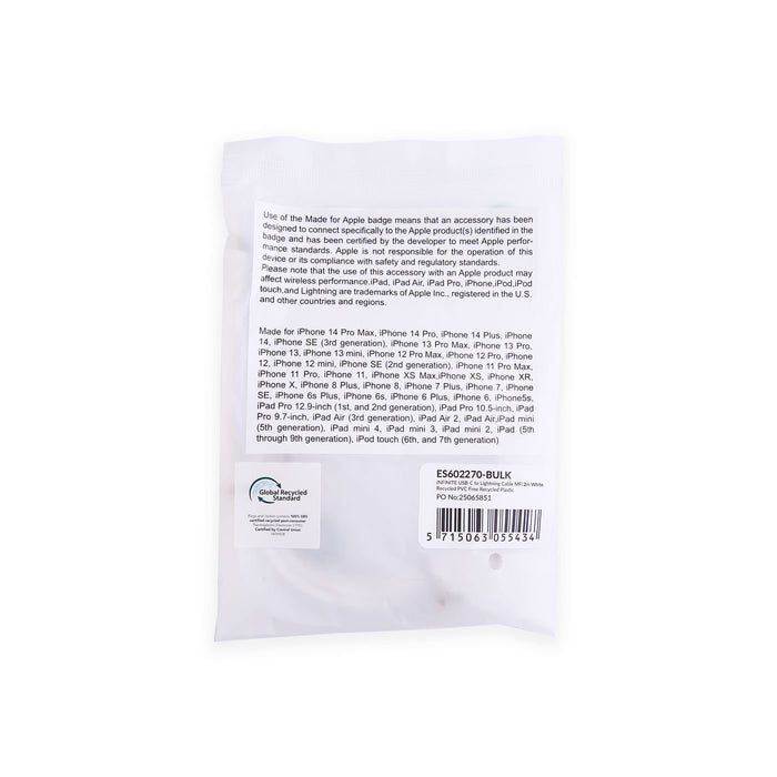 EAN 5715063055434 - eSTUFF ES602270-BULK cable de conector Lightning 2 m Blanco imagen 5