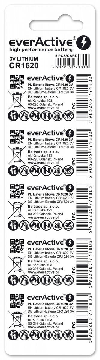 EAN 5903205771810 - Everactive CR16205BL pila doméstica Batería de un solo uso CR1620 Litio imagen 2