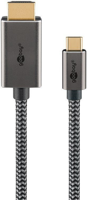 EAN 4040849756993 - Goobay 75699 adaptador de cable de vídeo 1 m USB Tipo C HDMI tipo A (Estándar) Negro, Plata imagen 1