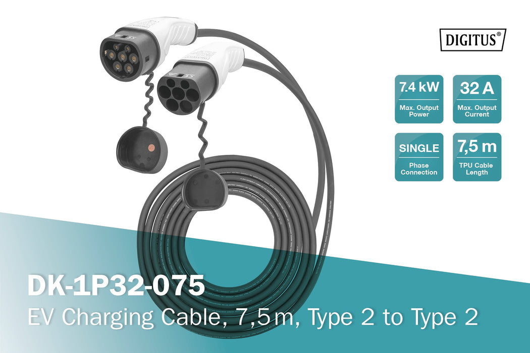 EAN 4016032481409 - Digitus DK-1P32-075 cable de carga para vehículo eléctrico Negro Type 2 1 7,5 m imagen 3
