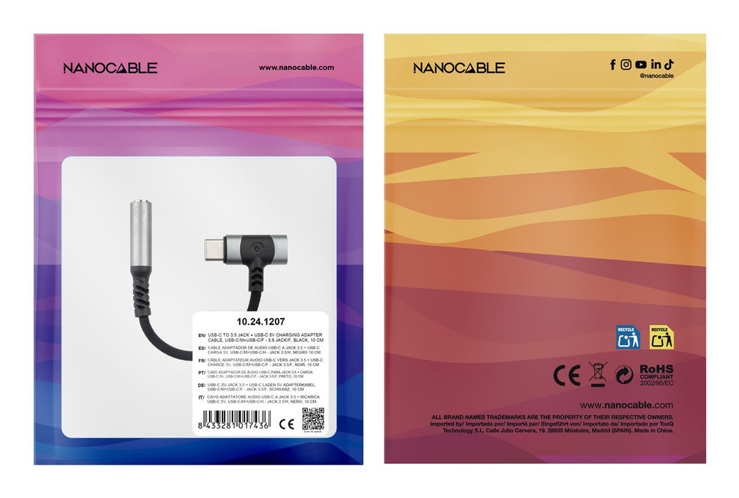EAN 8433281017436 - Nanocable 10.24.1207 cambiador de género para cable USB-C + USB-C 3.5 mm Negro imagen 3