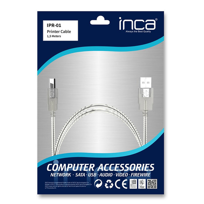 EAN 8697980455306 - Inca IPR-01 cable USB USB 2.0 1,5 m USB B 0,48 Gbit/s Transparente imagen 7