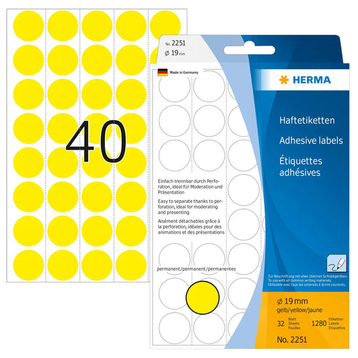 EAN 4008705022514 - HERMA 2251 etiqueta autoadhesiva Círculo Amarillo 1280 pieza(s) imagen 1