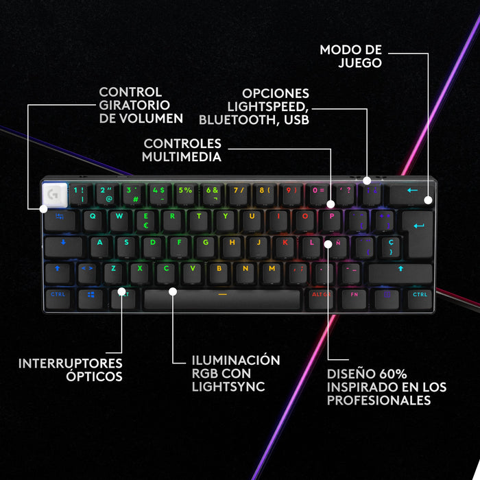 EAN 5099206112858 - Logitech G PRO X 60 teclado Juego RF Wireless + Bluetooth QWERTY Internacional de EE.UU. Negro imagen 12