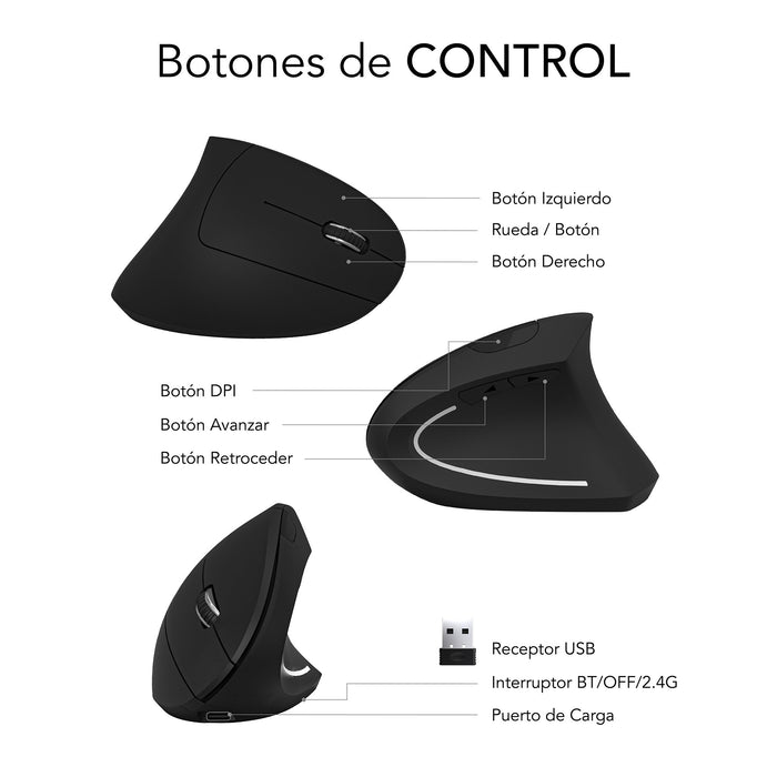 EAN 8436586743055 - SUBBLIM RATON OPTICO DUAL GLIDE VERTICAL ERGO DUAL BATERIA NEGRO ratón Universal mano derecha Bluetooth + imagen 7