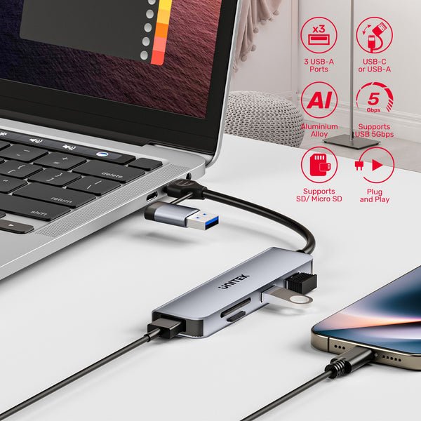 EAN 4894160057099 - UNITEK H1320AGY01 hub de interfaz USB 3.2 Gen 2 (3.1 Gen 2) Type-A 5000 Mbit/s Gris imagen 3