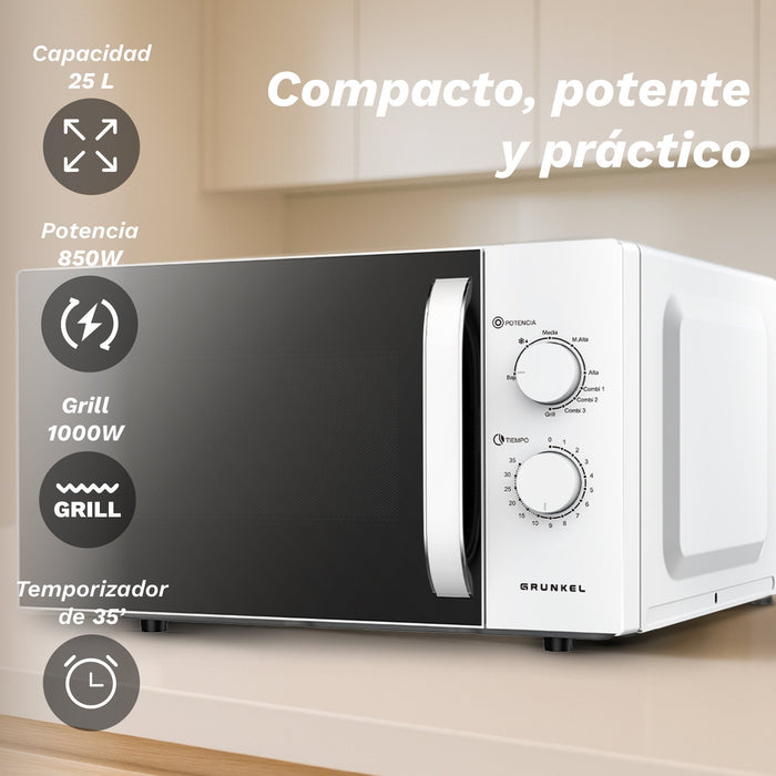 EAN 8426156019161 - Grunkel MWG-25GRILL microondas Blanco, Negro Microondas con grill Encimera 25 L 850 W imagen 7