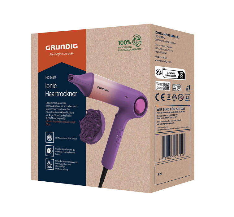 EAN 4013833073918 - Grundig HD 9480 secador 1600 W Rosa, Púrpura imagen 8