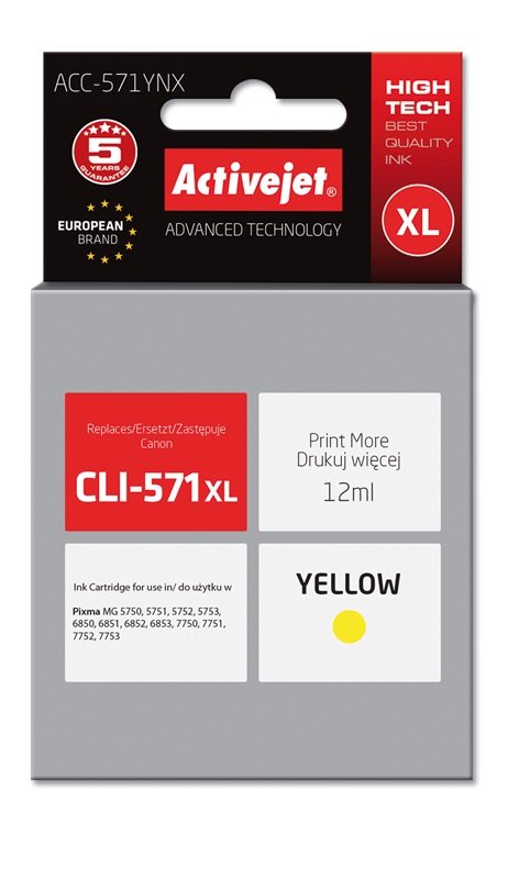 EAN 5901443103196 - Activejet ACC-571YNX cartucho de tinta 1 pieza(s) Compatible Alto rendimiento (XL) Amarillo imagen 2
