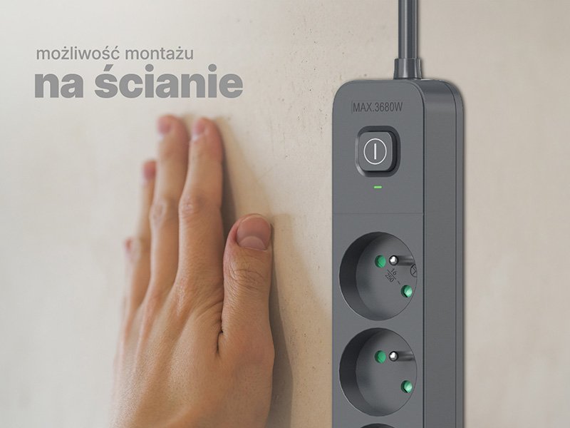 EAN 5907512868959 - Tracer Power Line+ 5 sockets base múltiple 1,5 m 4 salidas AC Interior Grafito imagen 7