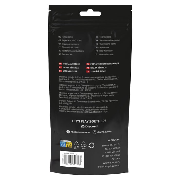 EAN 5902768707793 - Savio TG-05 4g compuesto disipador de calor Pasta térmica 18 W/m·K imagen 4