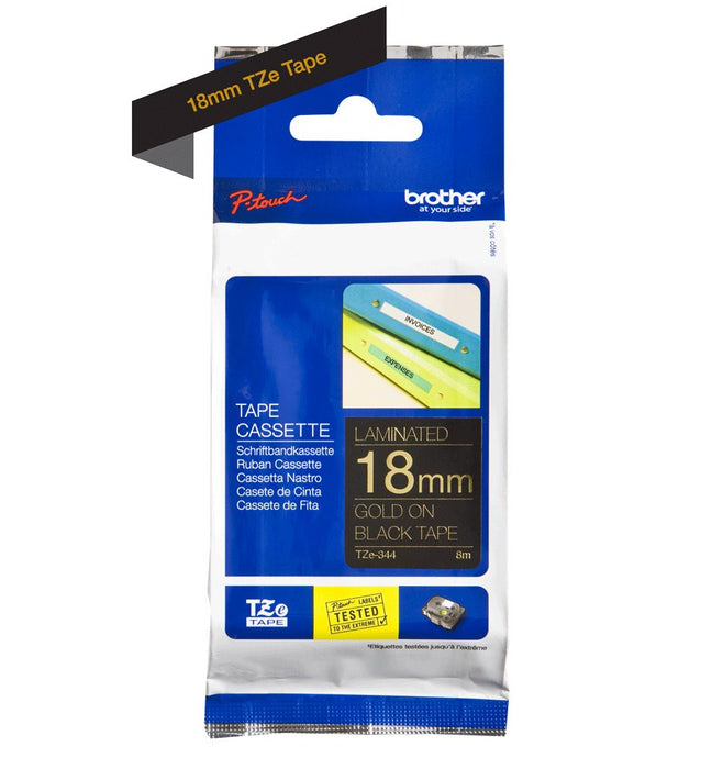 EAN 0012502625858 - Brother TZE-344 cinta para impresora de etiquetas Oro sobre negro imagen 2