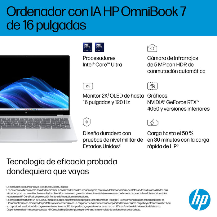 EAN 199251190223 - HP OmniBook 7 AI 16-ay0007ns Intel Core Ultra 7 255H Portátil 40,6 cm (16") Pantalla táctil 2K 32 GB DDR5- imagen 11