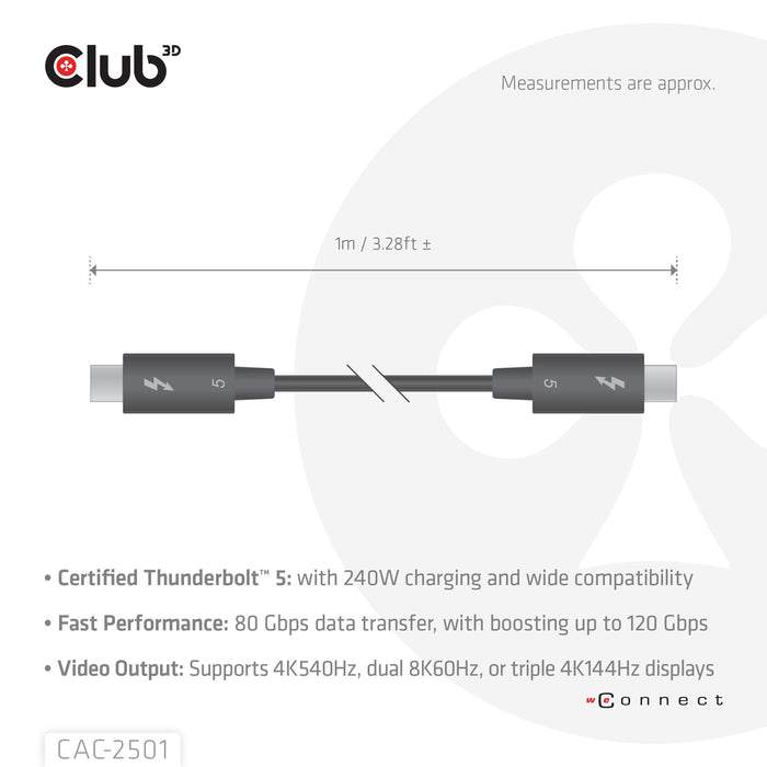 EAN 8719214473280 - CLUB3D CAC-2501 cable Thunderbolt 1 m 120 Gbit/s Negro imagen 4