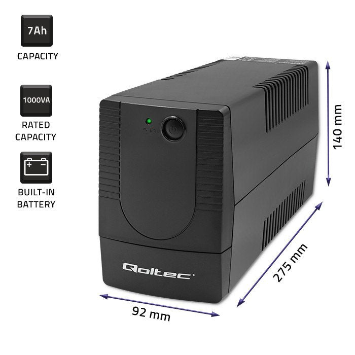 EAN 5901878537740 - Qoltec 53774 sistema de alimentación ininterrumpida (UPS) Línea interactiva 1 kVA 600 W 1 salidas AC imagen 11