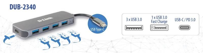 EAN 0790069468636 - D-Link DUB-2340 hub de interfaz USB Tipo C 5000 Mbit/s Gris imagen 3