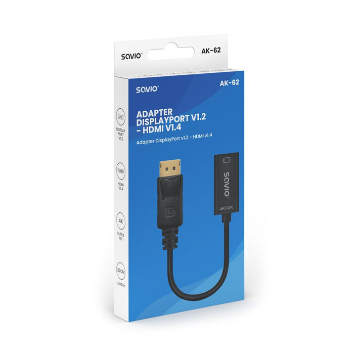 EAN 5901986048138 - Savio AK-62 adaptador de cable de vídeo 0,2 m DisplayPort HDMI Negro imagen 4