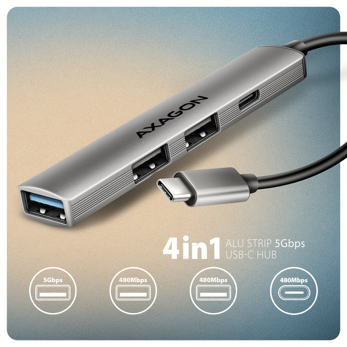 EAN 8595247909343 - Axagon HUB USB HUE-STC, 4x USB ALU STRIP hub, 1x USB-A 5Gbps, 2x USB-A & 1x USB-C 480Mbps, kabel USB-C 12 imagen 2
