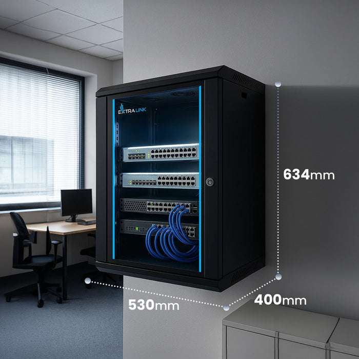 EAN 5907207228808 - Extralink LITE 12U 530X400 WALL-MOUNTED RACKMOUNT CABINET BLACK Estante montado en suelo/pared/independie imagen 12