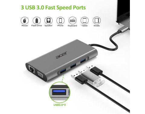 EAN 4710180475746 - Acer HP.DSCAB.002 base para portátil y replicador de puertos USB 3.2 Gen 1 (3.1 Gen 1) Type-C Plata imagen 5