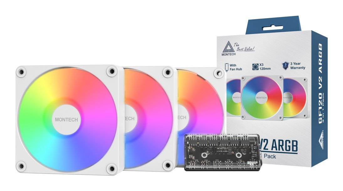 EAN 4710562743388 - Montech GF120 V2 ARGB Carcasa del ordenador Módulo de ventilador 12 cm Blanco 3 pieza(s) imagen 2