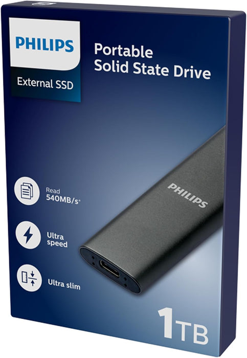 Disco M.2 Externo Philips 1tb Usb-C/Usb3.0 540mb Ultra Slim Gris