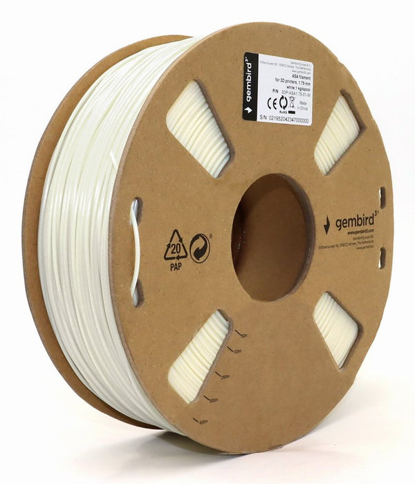EAN 8716309129527 - Gembird 3DP-ASA1.75-01-W material de impresión 3d Acrilonitrilo estireno acrilato (ASA) Blanco 1 kg imagen 1