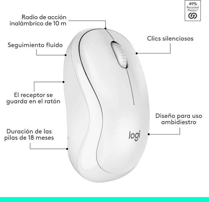Teclado Español + Ratón Logitech Mk295 Silent Touch Blanco