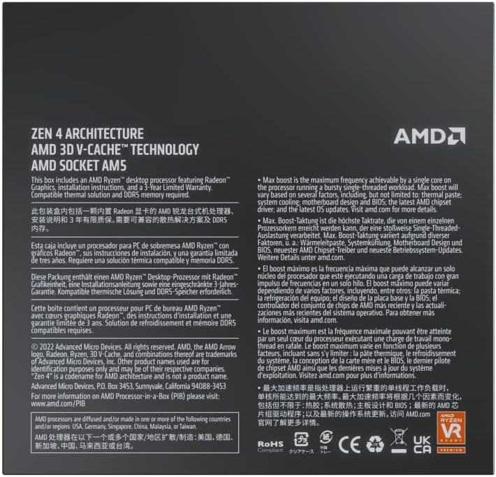 Procesador Amd Ryzen 7 7800x3d 4.2 Ghz/5 Ghz Am5 - 100-100000910wof