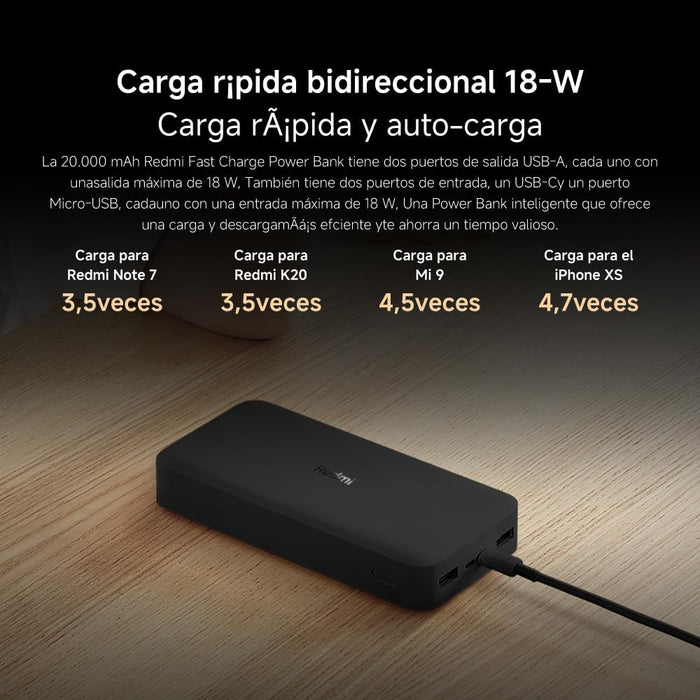 Powerbank 20000mah Xiaomi Redmi Fast Charge Negra