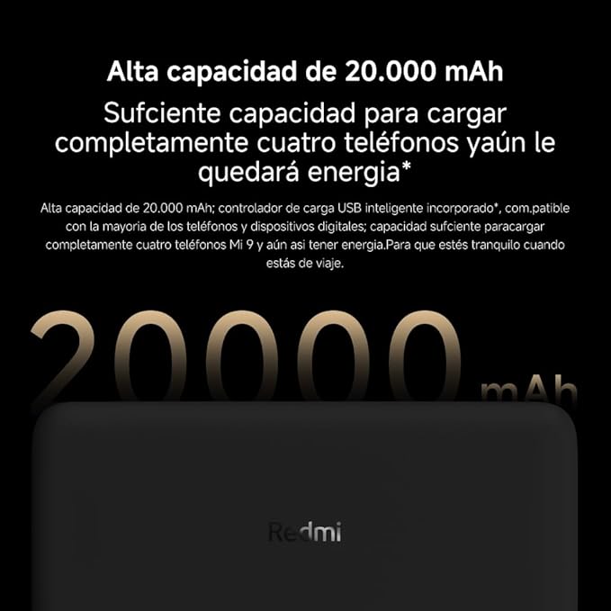Powerbank 20000mah Xiaomi Redmi Fast Charge Negra