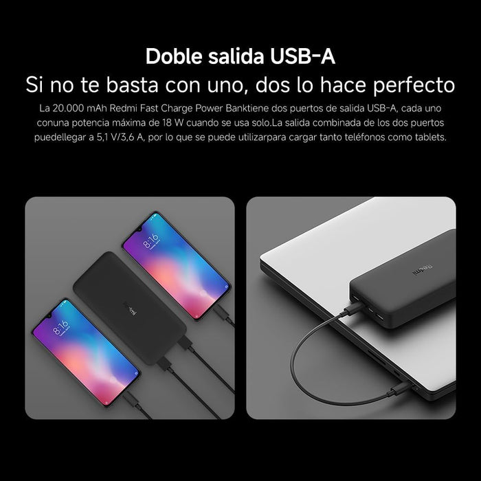 Powerbank 20000mah Xiaomi Redmi Fast Charge Negra