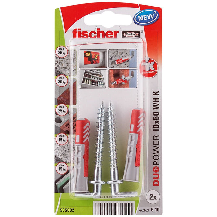 EAN 4048962237115 - Fischer 535002 tornillo de anclaje y taco 2 pieza(s) Juego de enchufes de pared y ganchos de tornillo 50  imagen 1