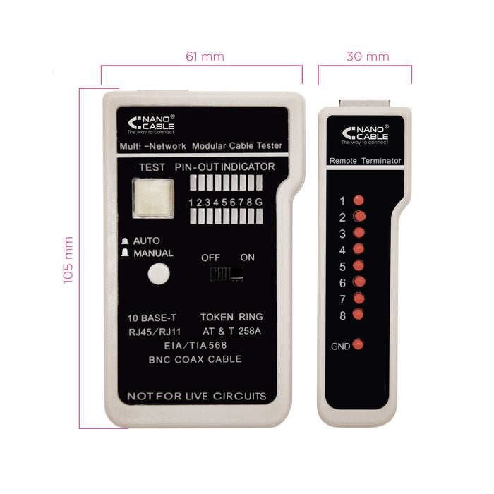 EAN 8433281005921 - Nanocable 10.31.0303 comprobador de cables de red Negro, Blanco imagen 3
