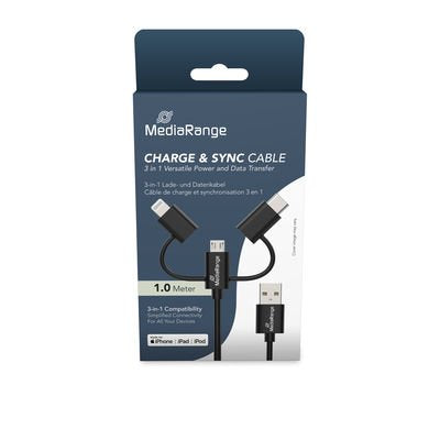 EAN 4260664878070 - MediaRange MRCS246 cable USB USB 2.0 1 m USB A USB C/Micro USB-A/Lightning Negro imagen 1