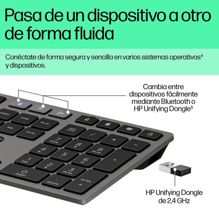 EAN 0198122140749 - HP 720 Multi-Device Rechargeable Wireless Keyboard teclado Hogar / Oficina USB + Bluetooth Negro imagen 7
