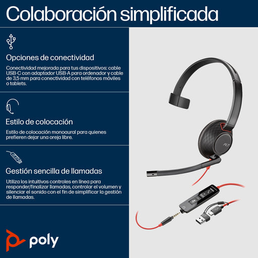 EAN 0197498433097 - HP Poly Blackwire 5210 Monaural USB-C Headset +3.5mm Plug +USB-C/A Adapter (Bulk) Alámbrico Diadema Ofici imagen 2