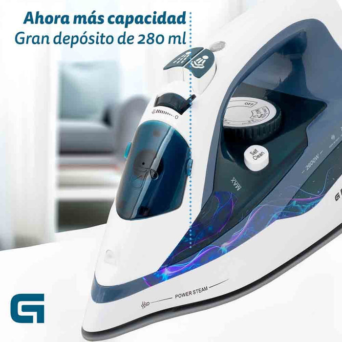 EAN 8426156018041 - Grunkel PL-2600CE plancha Plancha a vapor Suela de cerámica 2600 W Azul imagen 4