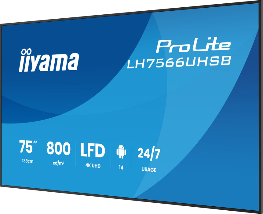 EAN 4948570128242 - iiyama LH7566UHSB-B1AG pantalla de señalización Pantalla plana para señalización digital 190,5 cm (75") L imagen 6