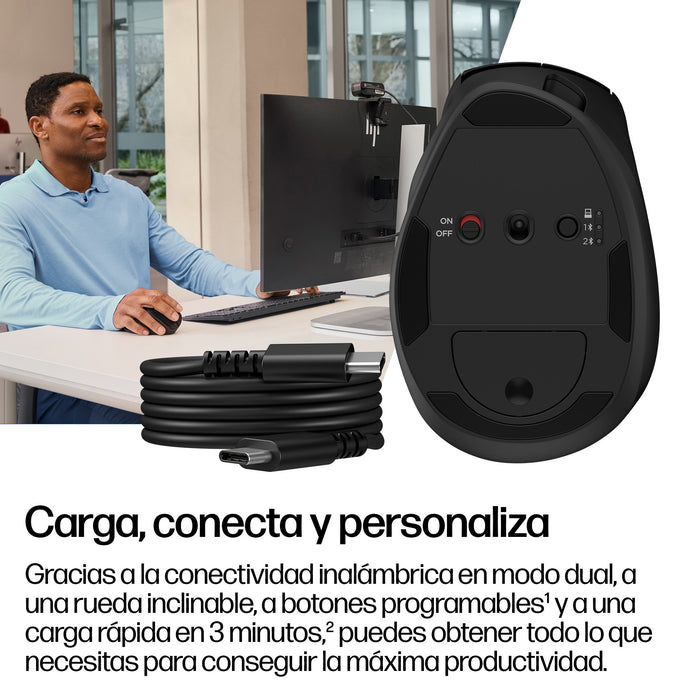 EAN 199251099182 - HP Tilt Ergonomic Mouse 725M ratón Oficina mano derecha RF Wireless + Bluetooth 6000 DPI imagen 6