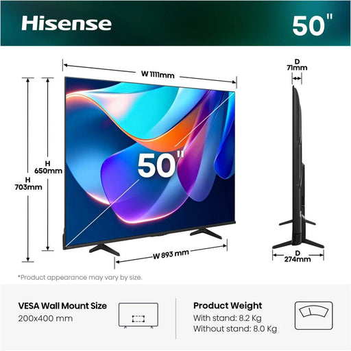 EAN 6942351430263 - Hisense 50A6S 127 cm (50") 4K Ultra HD Smart TV Wifi Negro imagen 2