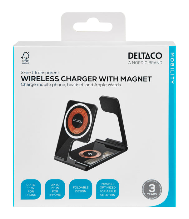 EAN 7333048065032 - Deltaco QI-1047 cargador de dispositivo móvil Auriculares, Smartphone, Reloj inteligente Transparente USB imagen 6