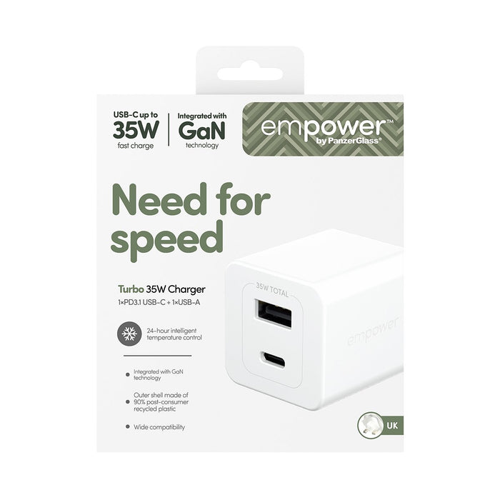 EAN 5715685027567 - PanzerGlass empower™ by ® Turbo 35W Charger incl. USB-C + USB-A | UK Plug| Silver White Blanco imagen 3