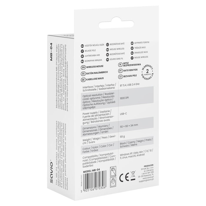 EAN 5905106070306 - Savio MB-04 ratón Universal Ambidextro Bluetooth IR LED 1600 DPI imagen 6